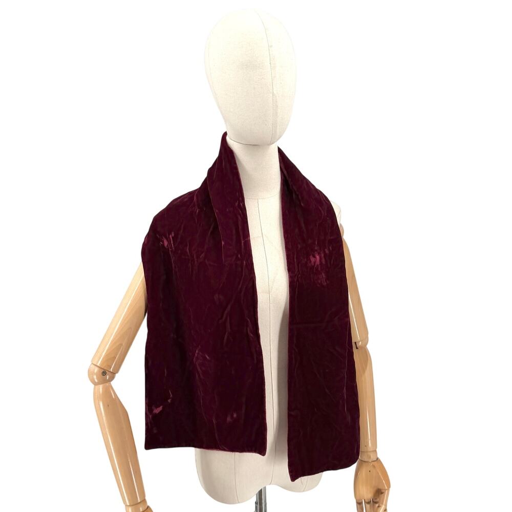 Vintage 90s Red Maroon Velvet Satin Lined Evening Scarf